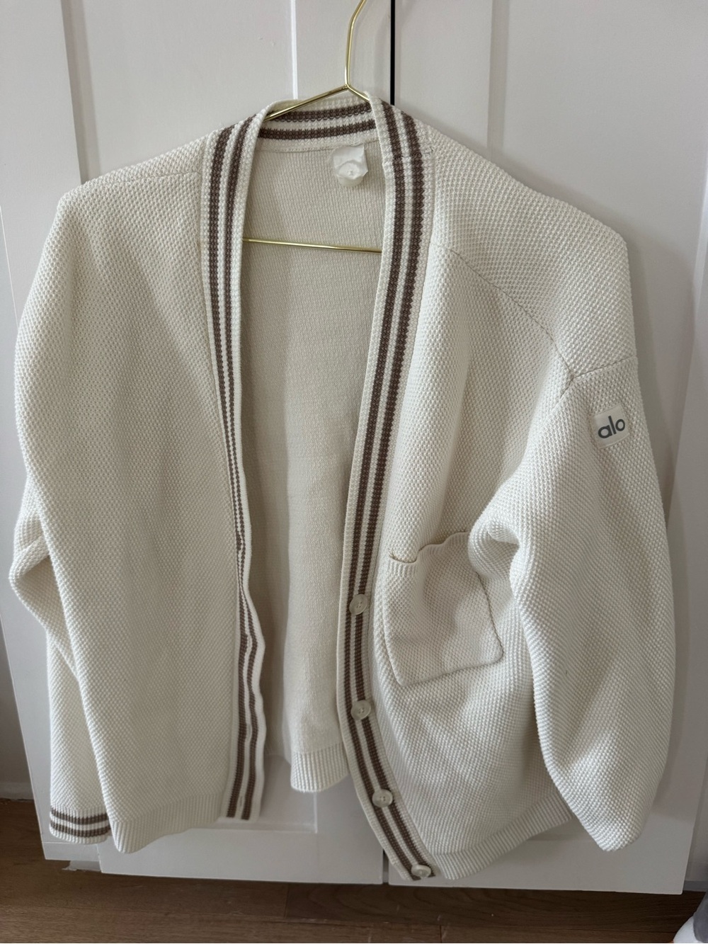 Alo Yoga Tennis Club Sweater Knit Cardigan Ivory/Gravel S